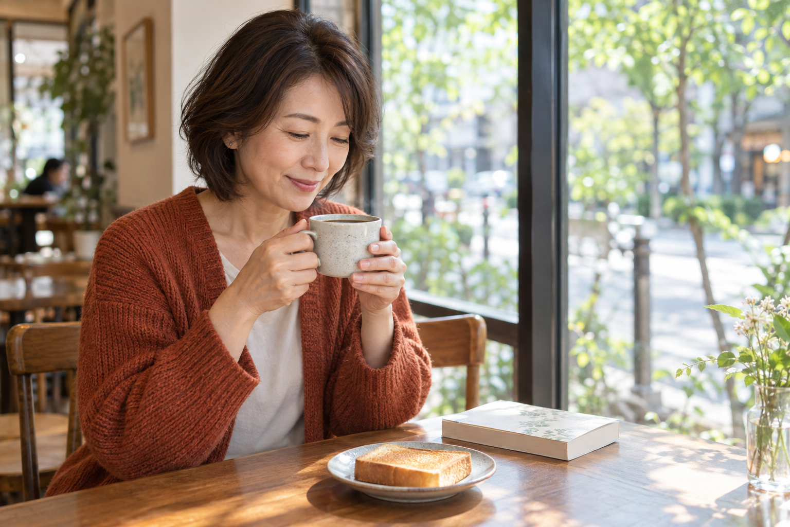 飲み物を用意してゆっくり休憩する風景