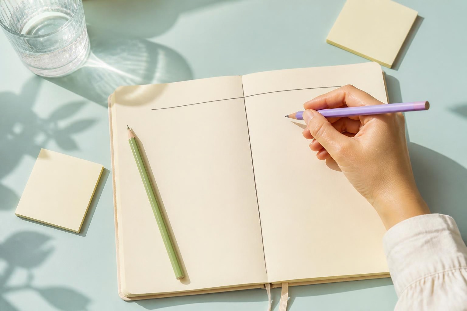 ノートを二つの欄に分け、原料と香りの印象を書き留める手元